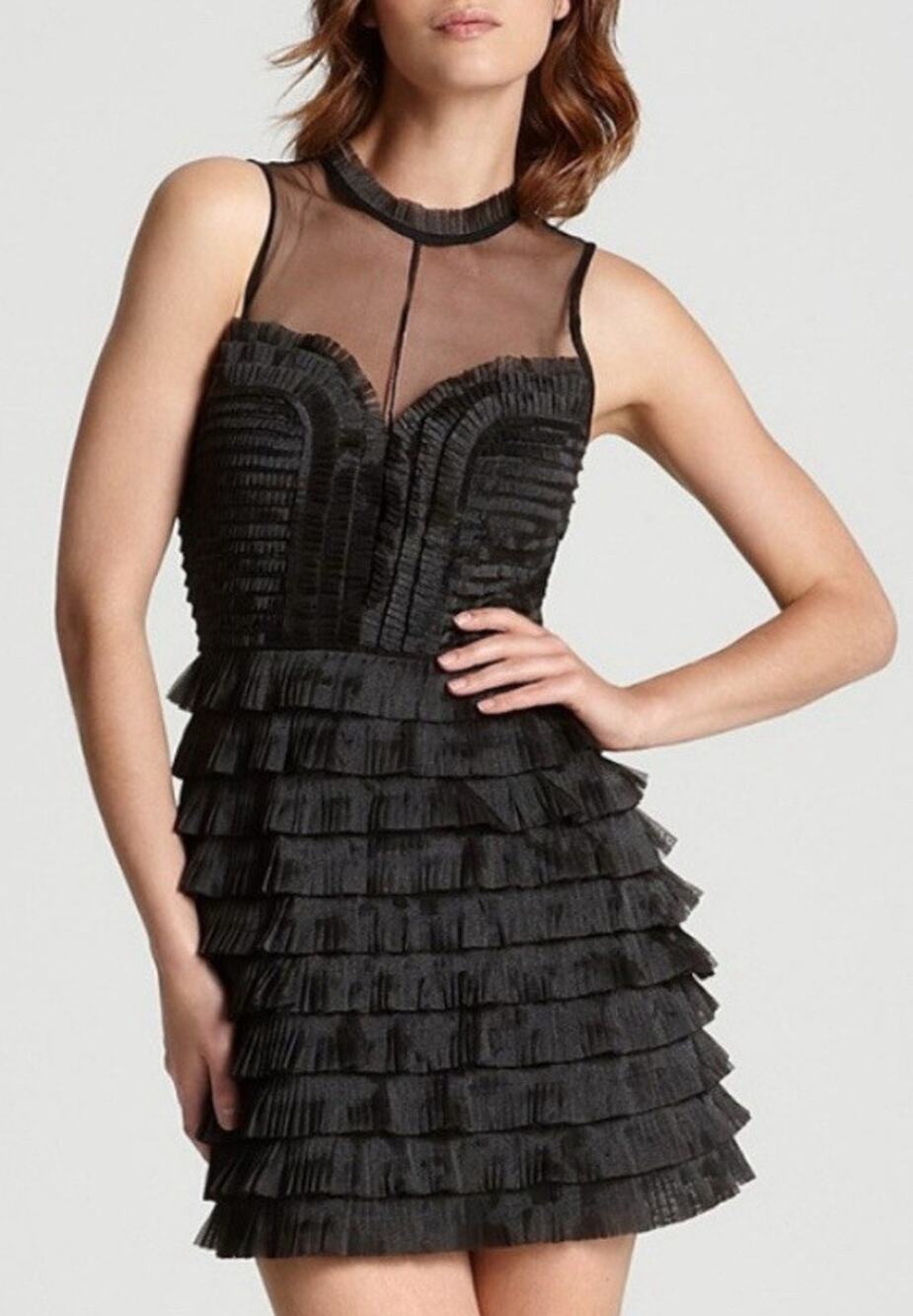 FREE PEOPLE Black Mesh Fan Ruffle Tiered Mini Cocktail Party Dress 6